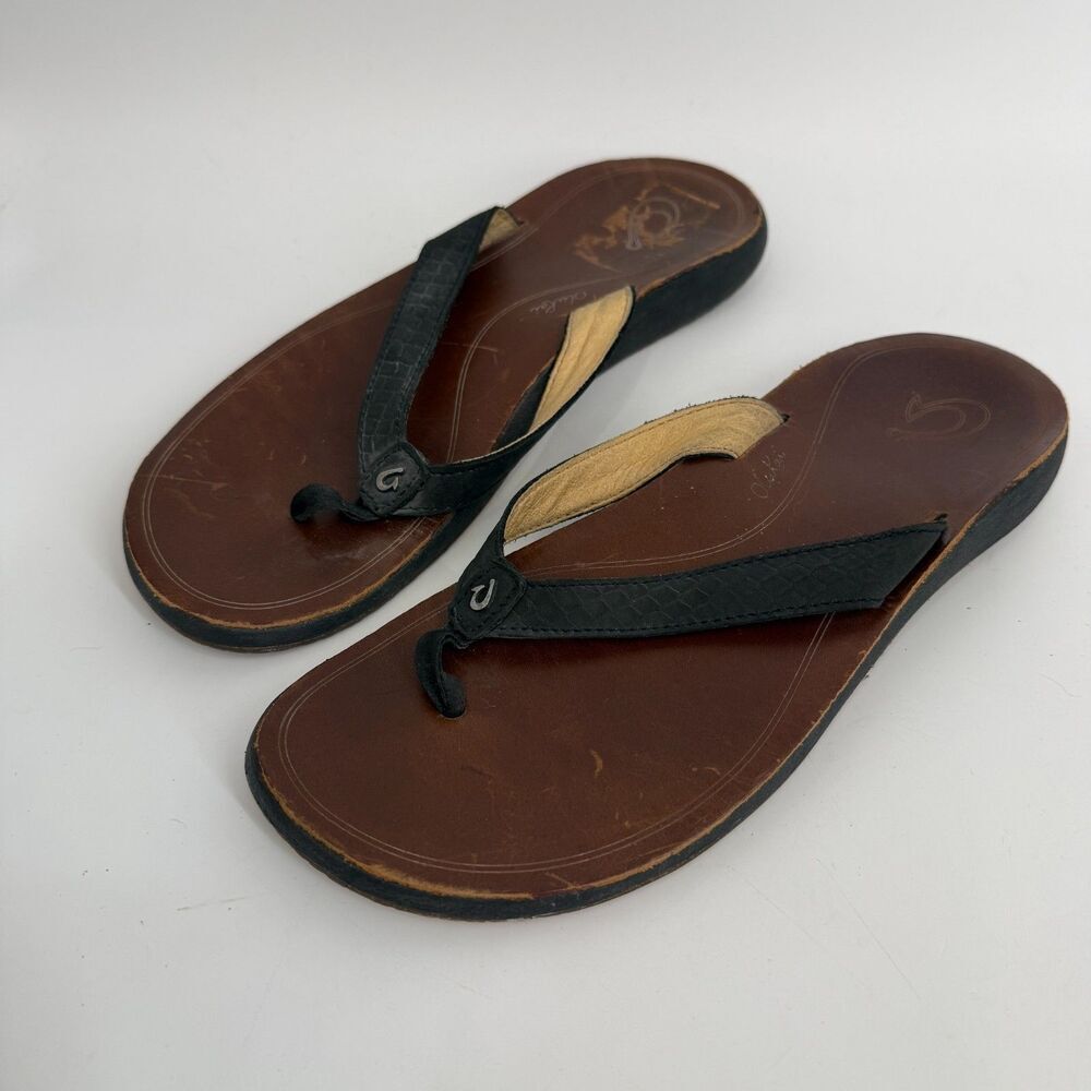 Olukai Ohana Women's 8 Flip Flops Beach Pool Comfort Thong Sandals Black Resort